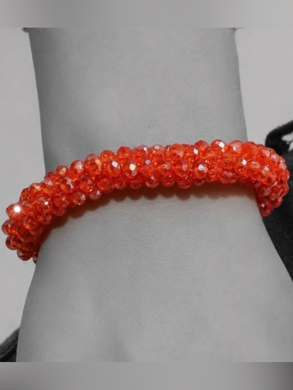Natural Fiery Red Garnet Faceted Bead Twisted Rope Thick Sparkle Bangle Bracelet